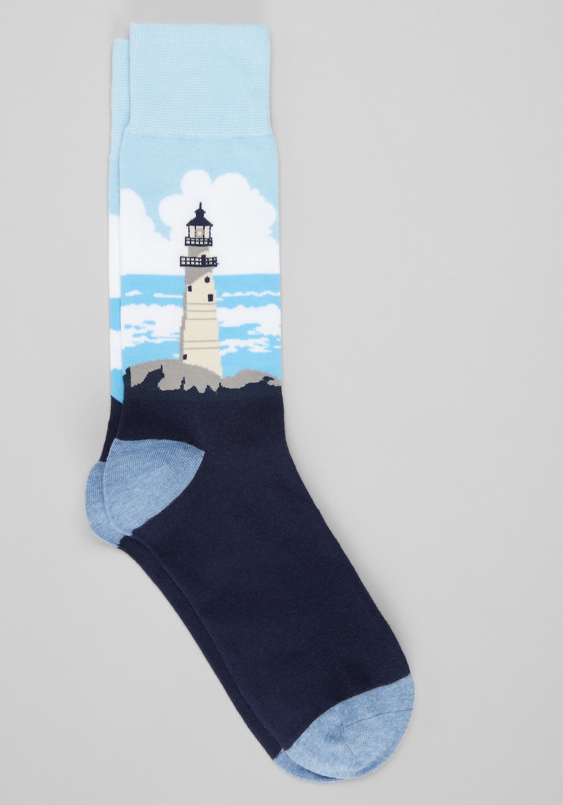 Men's Lighthouse Socks at Jos. A. Bank, Blue/Chambray Heather, Size Mid Calf