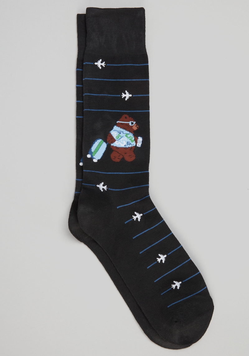 Men's Made to Matter Traveling Bear Socks at Jos. A. Bank, Black, Size Mid Calf