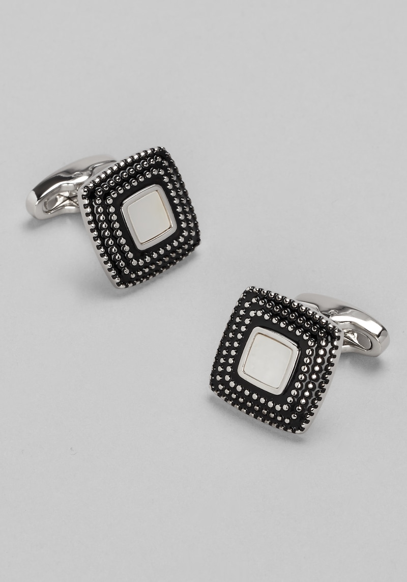 Men's Jos. A. Bank Square Motherâ€‘ofâ€‘Pearl Cufflinks at Jos. A. Bank, Black/Metals/Silver, Size One