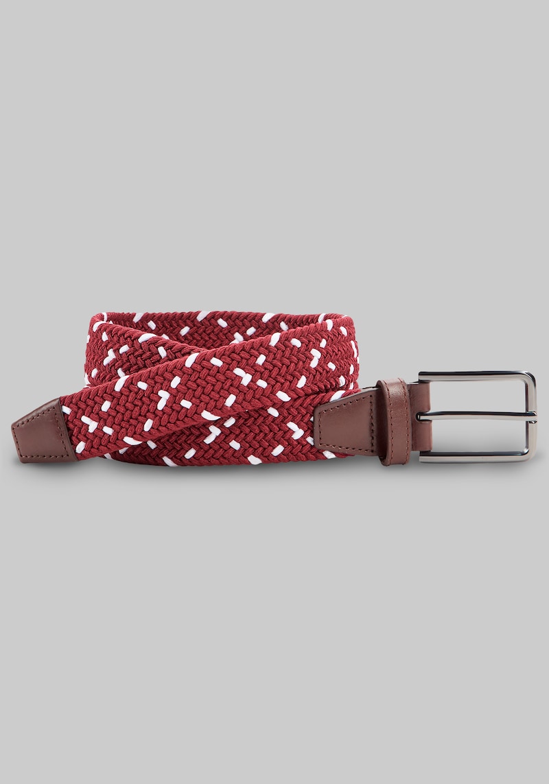 Men's Johnston & Murphy Game Day Woven Stretch Knit Belt at Jos. A. Bank, Maroon/Red, Size 40