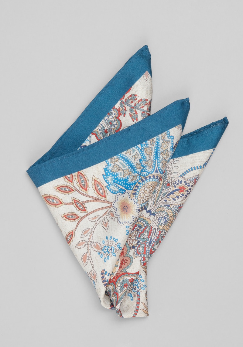 Men's Jos. A. Bank Floral Pocket Square at Jos. A. Bank, Blue/Cream/Navy, Size One