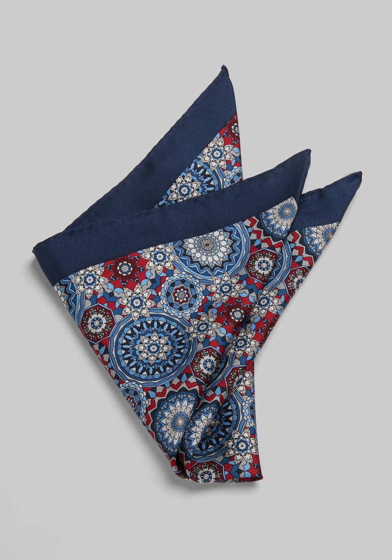 Men's Medallion Pocket Square, Navy