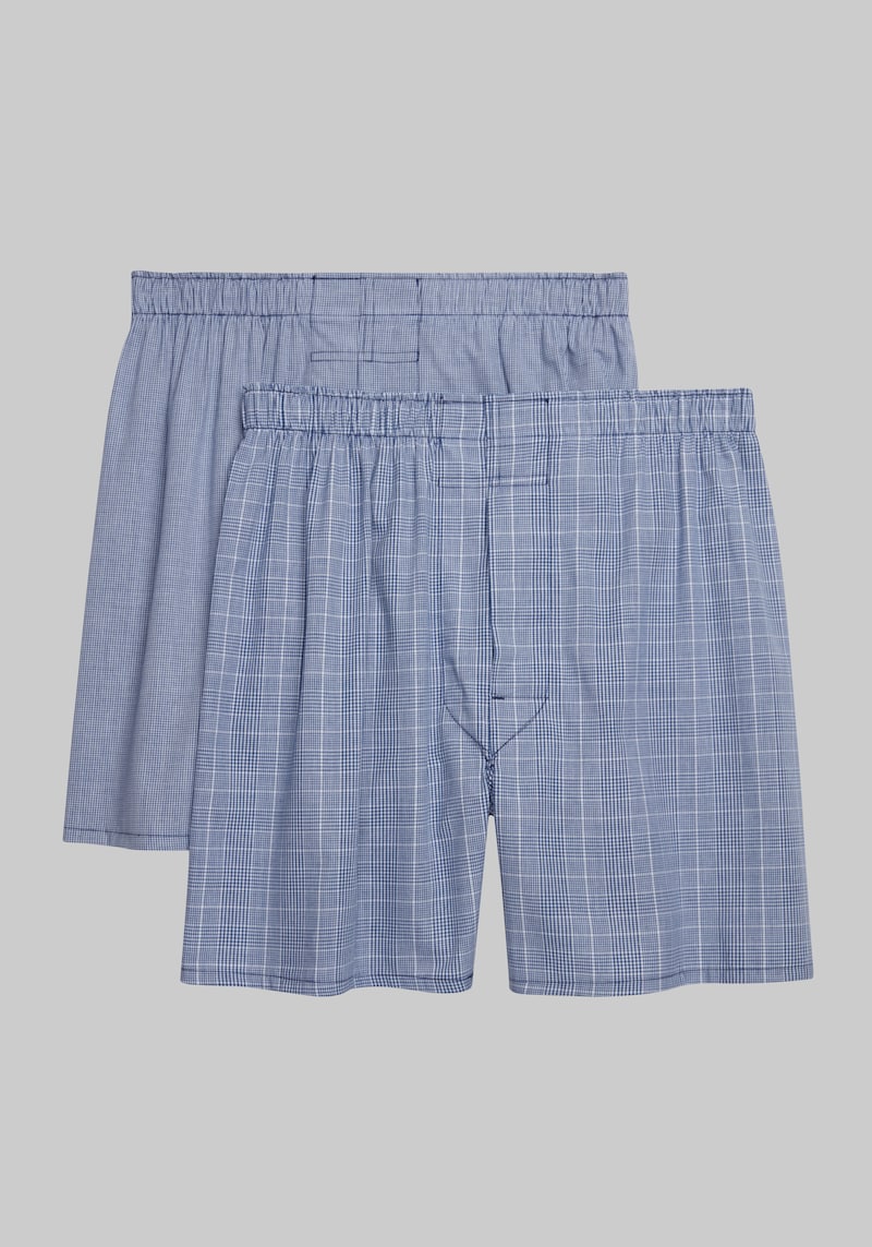 Men's Jos. A. Bank Plaid & Mini Check Woven Boxers, 2-Pack at Bank, Blue,