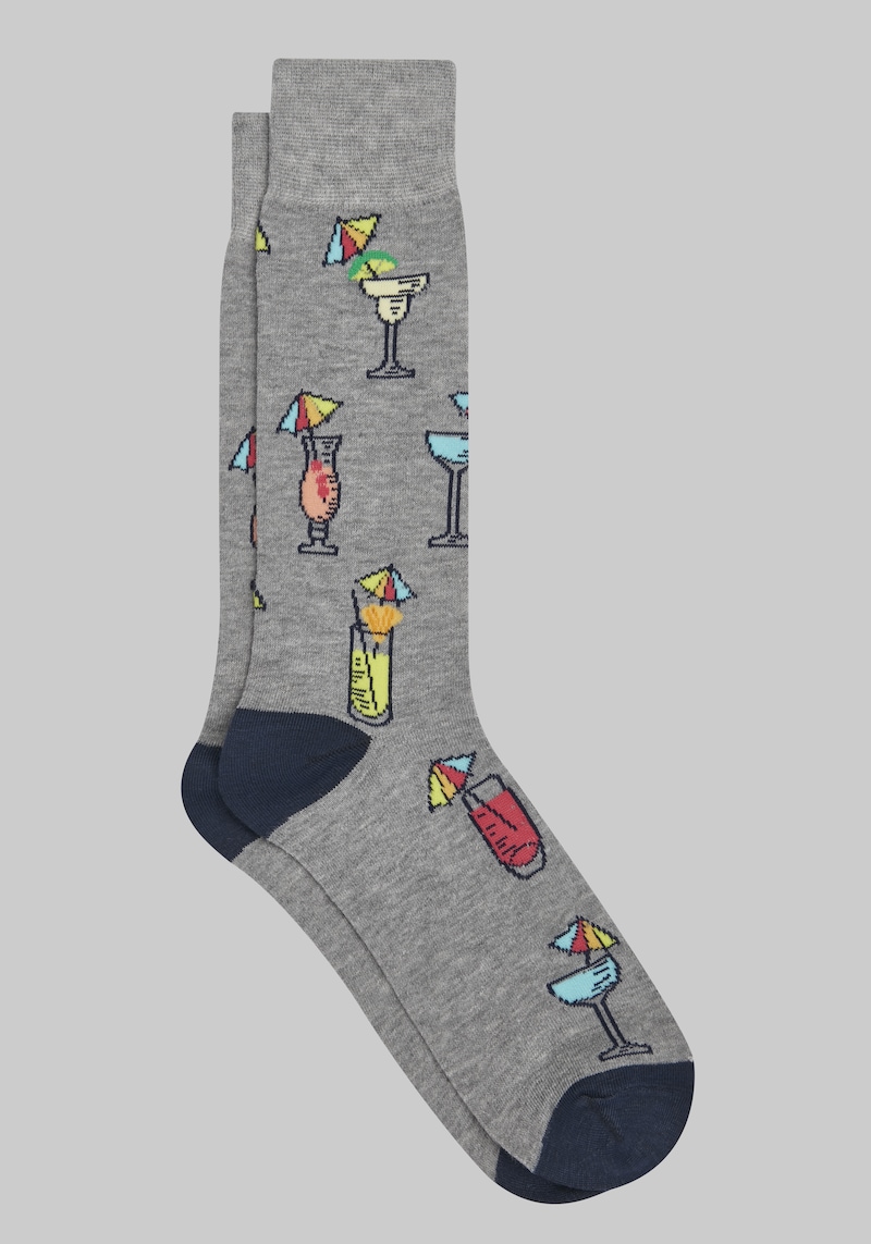 JoS. A. Bank Men's Made to Matter Tropical Drink Socks, Grey, Mid Calf