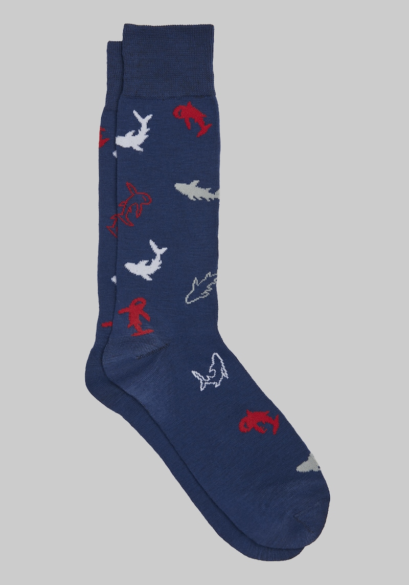 JoS. A. Bank Men's Made To Matter Shark Socks, Navy, Mid Calf