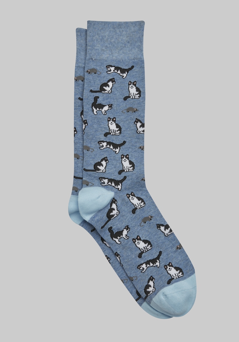 JoS. A. Bank Men's Cat Socks, Light Blue, Mid Calf