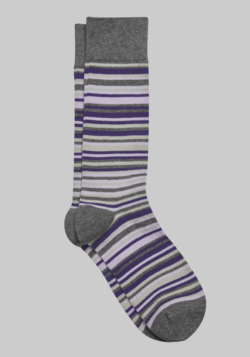 JoS. A. Bank Men's Stripe Socks, Grey, Mid Calf