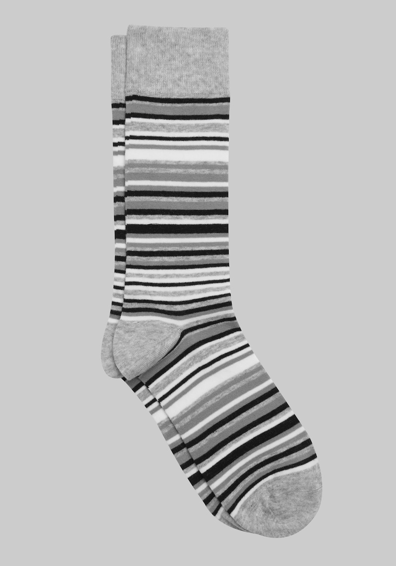 JoS. A. Bank Men's Stripe Socks, Light Grey, Mid Calf