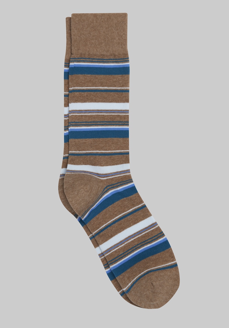 Men's Stripe Socks, Tan, Mid Calf