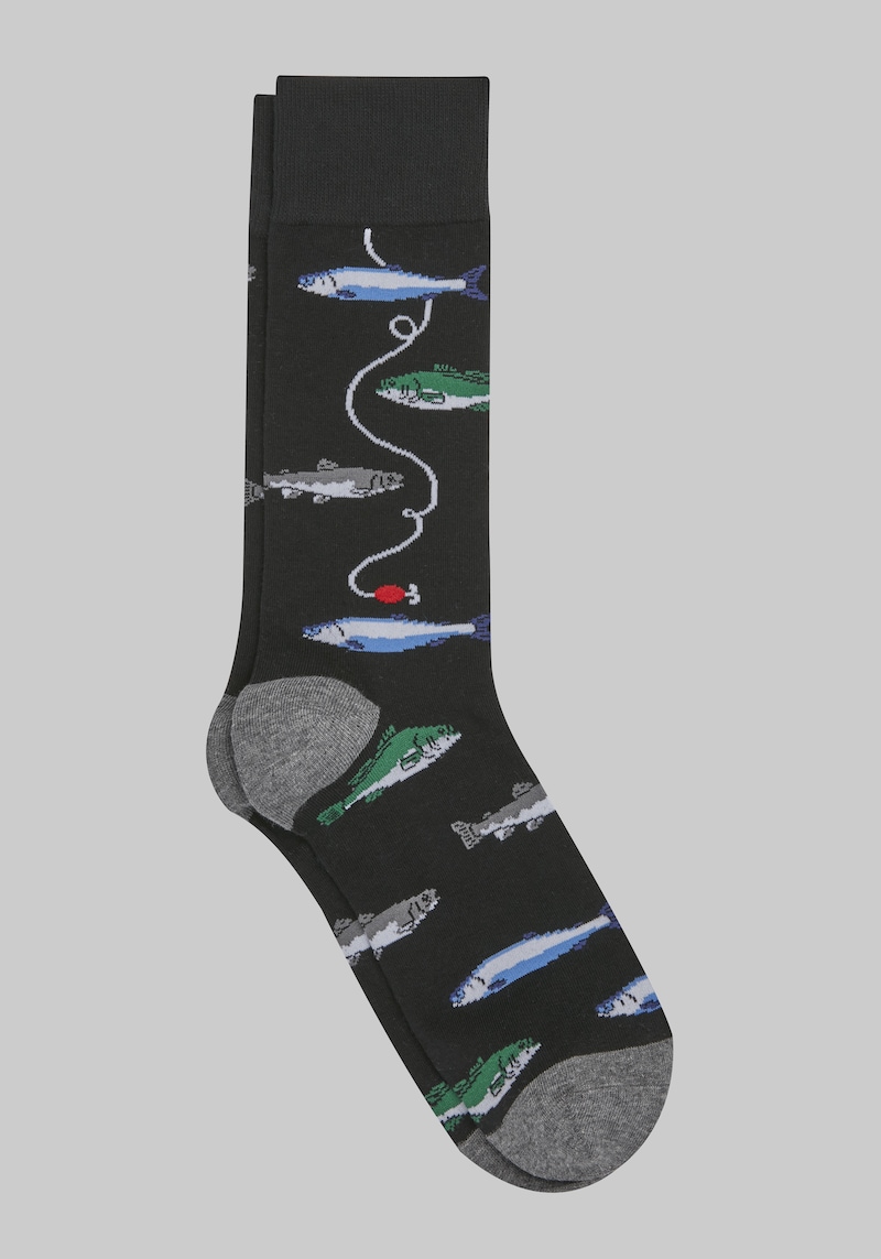 JoS. A. Bank Men's Go Fishing Socks - King Size, Black, Mid Calf King