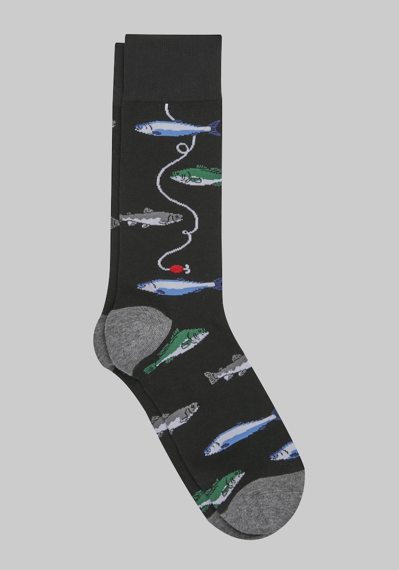 Men's Jos. A. Bank Go Fishing Socks - King Size at Jos. A. Bank, Black, Size Mid Calf King