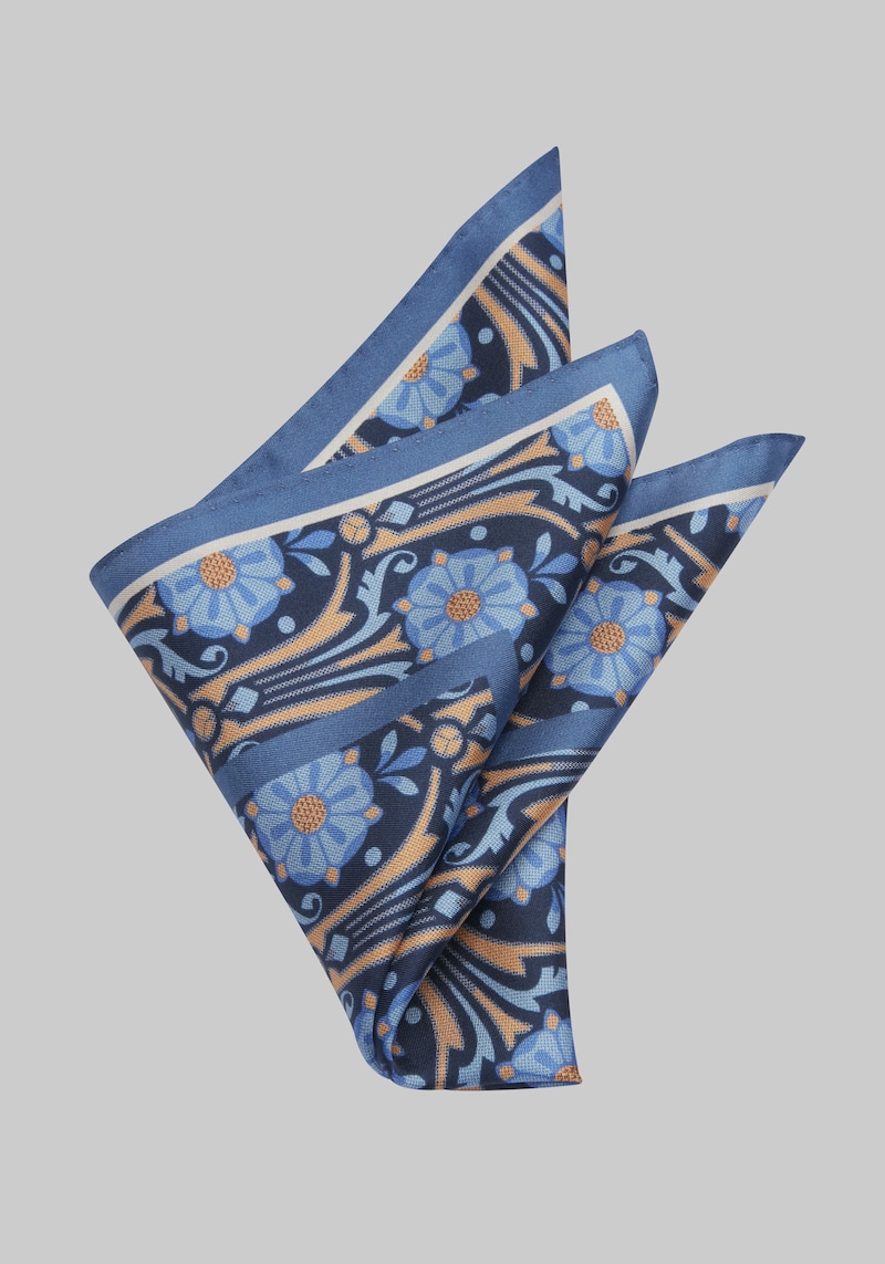 JoS. A. Bank Men's Art Nouveau Floral Pocket Square, Blue, One Size