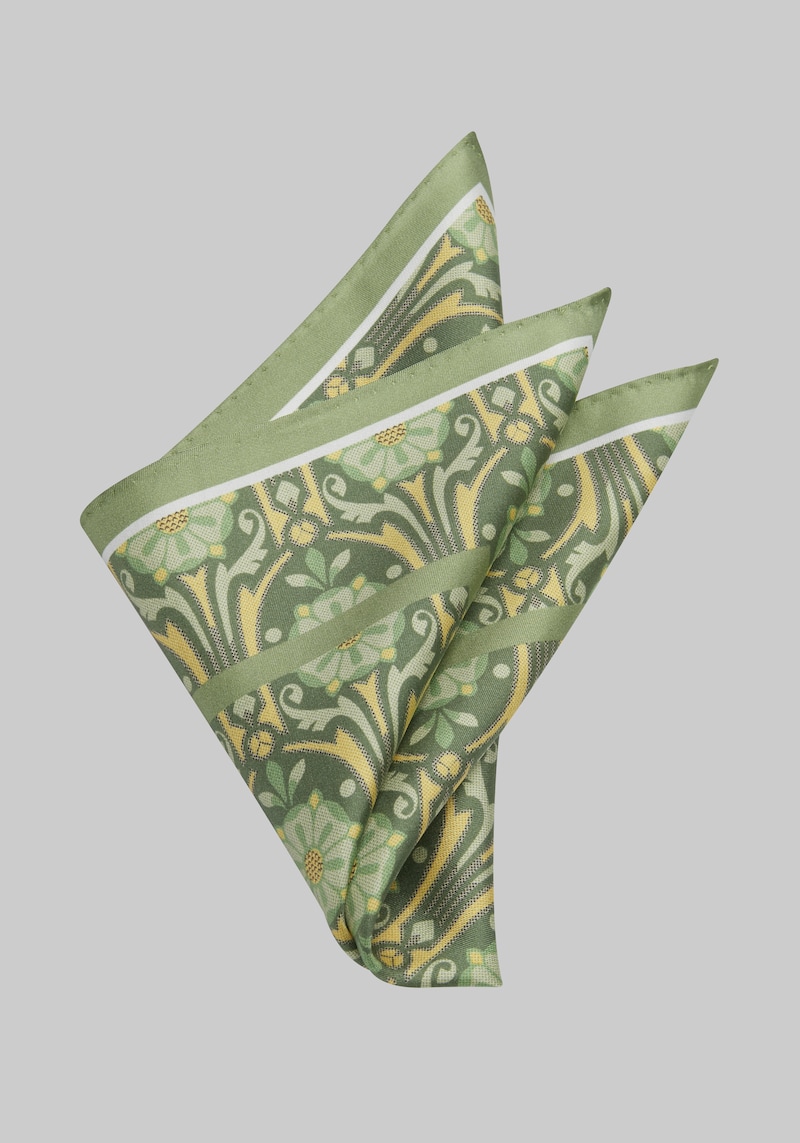 JoS. A. Bank Men's Art Nouveau Floral Pocket Square, Green, One Size