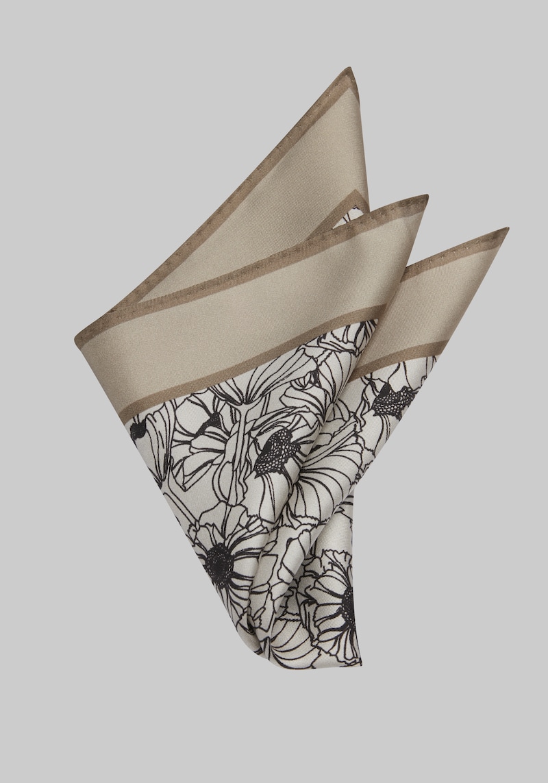 JoS. A. Bank Men's Etched Floral Pocket Square, Taupe, One Size