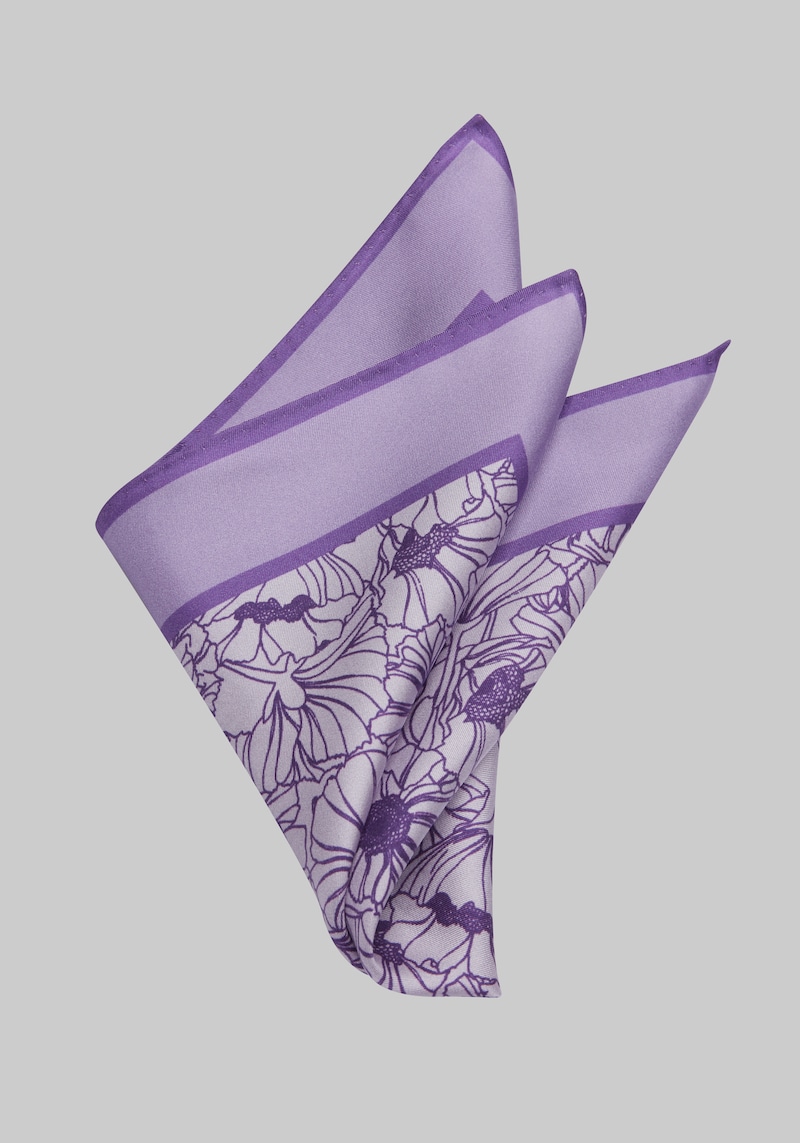 Men's Etched Floral Pocket Square, Light Purple, One Size