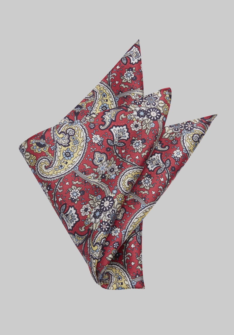 JoS. A. Bank Men's Paisley Pocket Square, Red, One Size