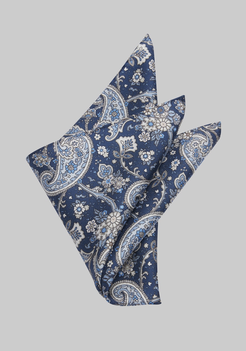 JoS. A. Bank Men's Paisley Pocket Square, Navy, One Size