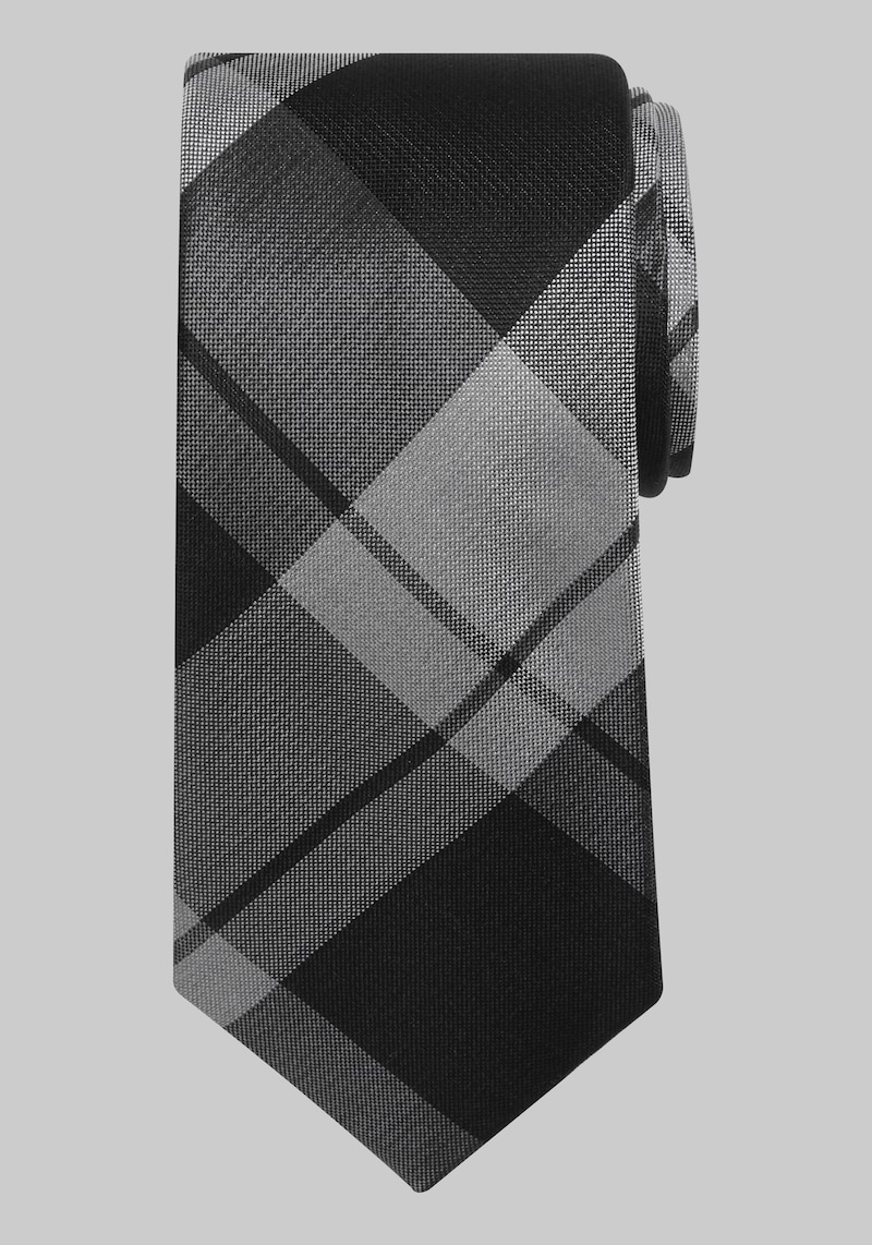 Men's Simple Plaid Tie, Black, One Size