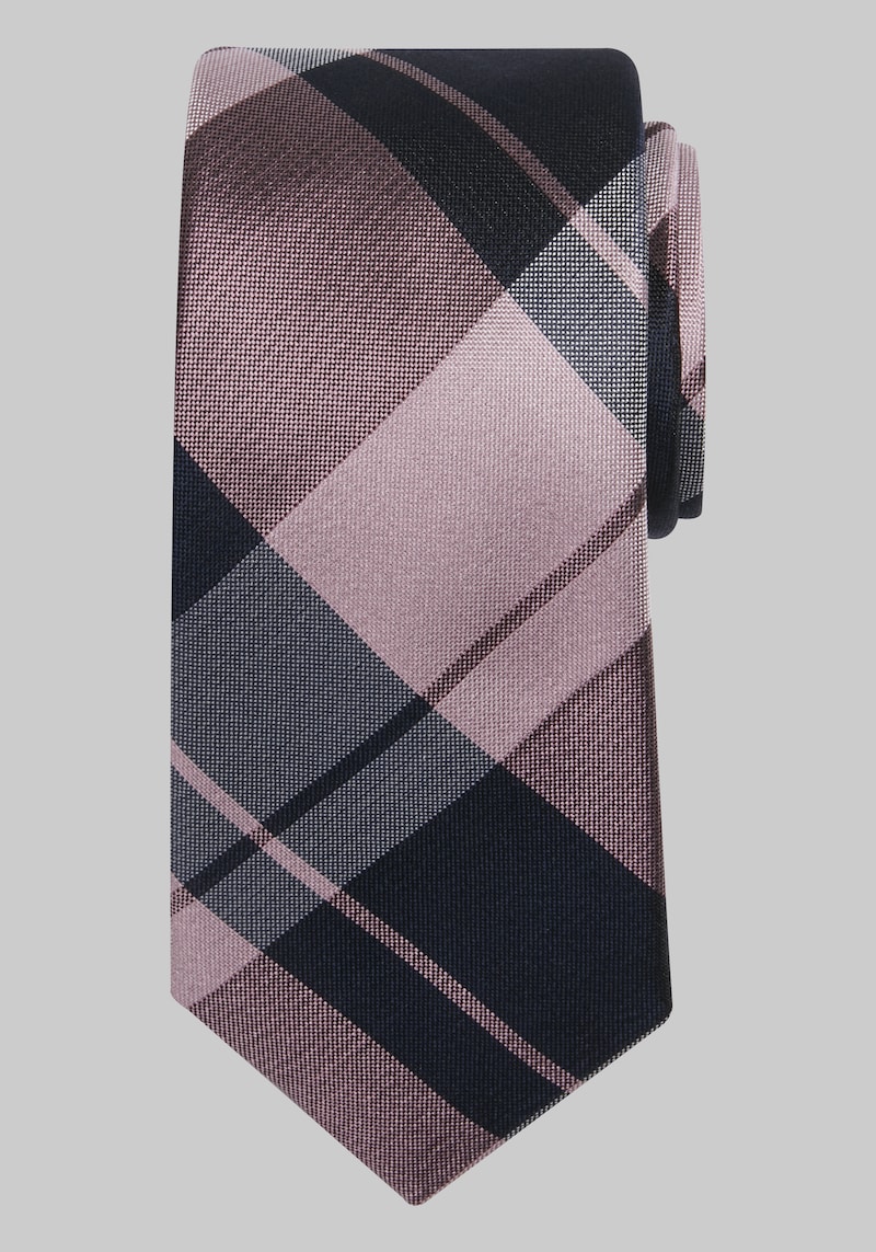 Men's Simple Plaid Tie, Pink, One Size