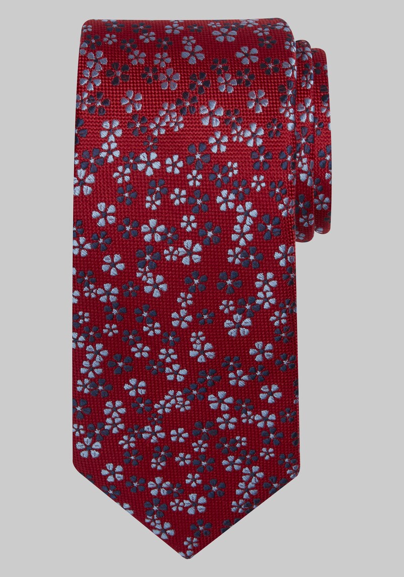 JoS. A. Bank Men's Traveler Collection Tossed Floral Tie - Long, Red, LONG