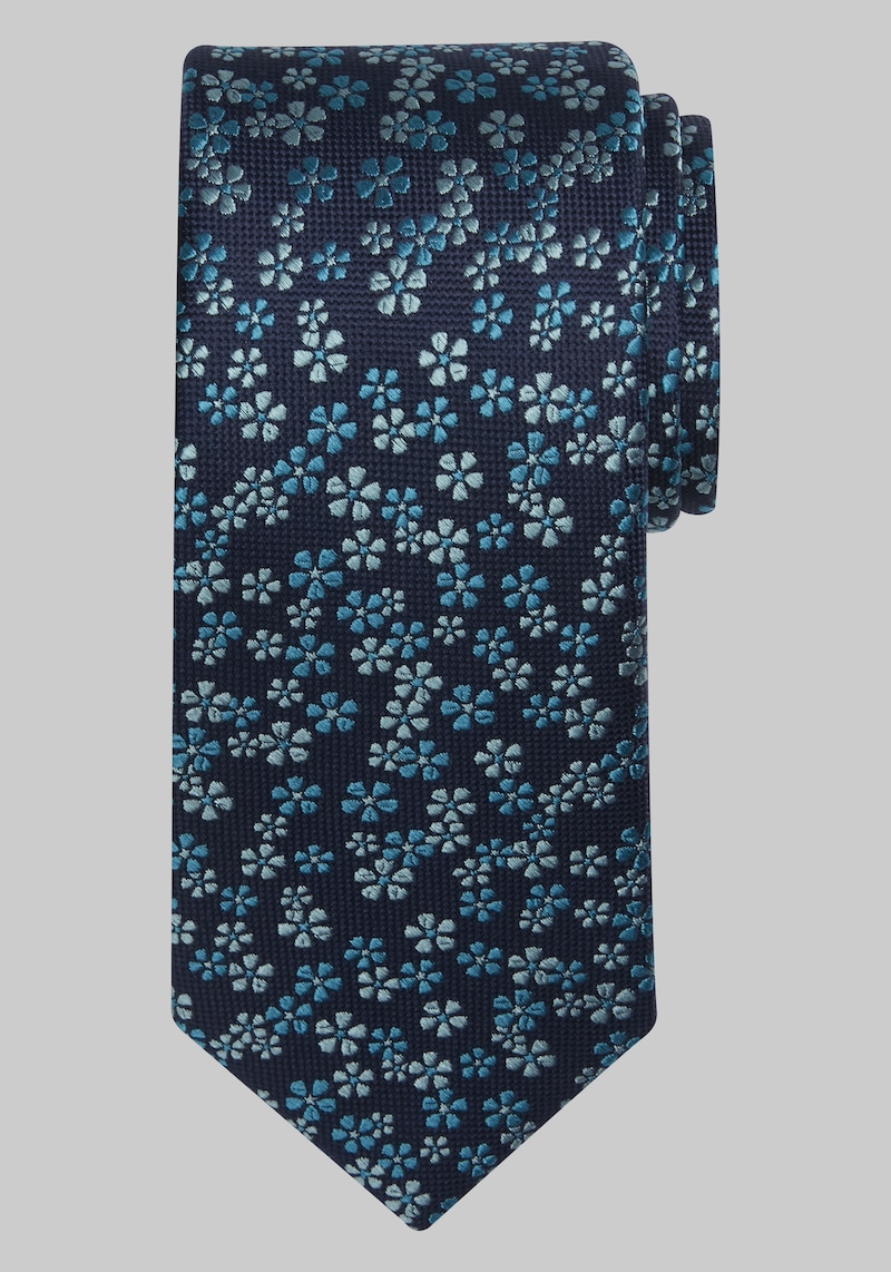 JoS. A. Bank Men's Traveler Collection Tossed Floral Tie, Aqua, One Size