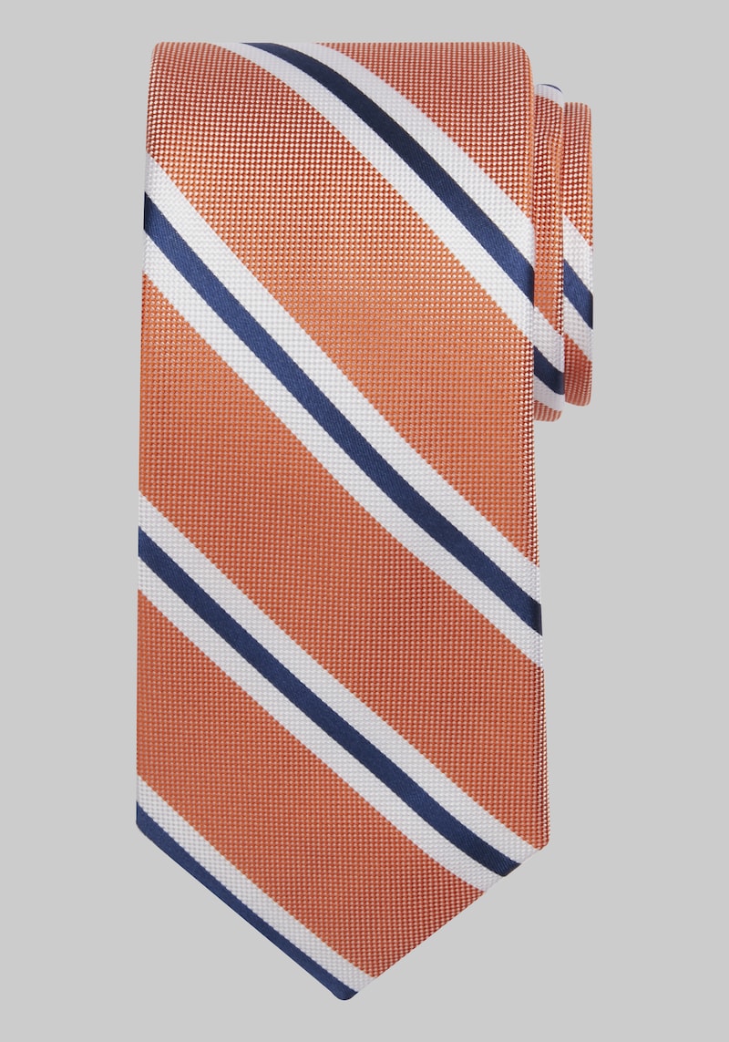 Men's Traveler Collection Oxford Satin Stripe Tie, Orange