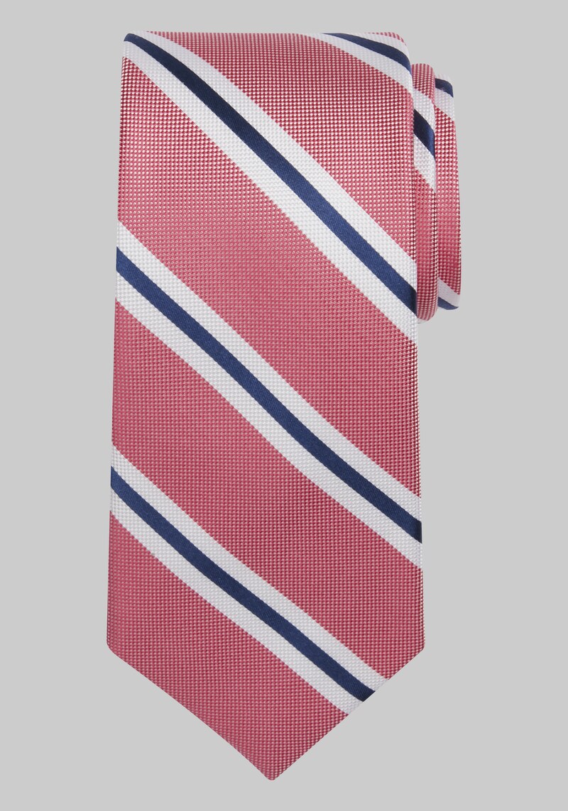 Men's Traveler Collection Oxford Satin Stripe Tie, Berry