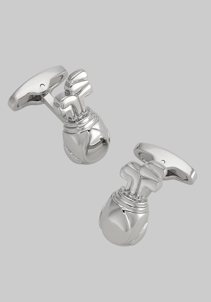 Men's Golf Club Cufflinks, Metal Silver, One Size