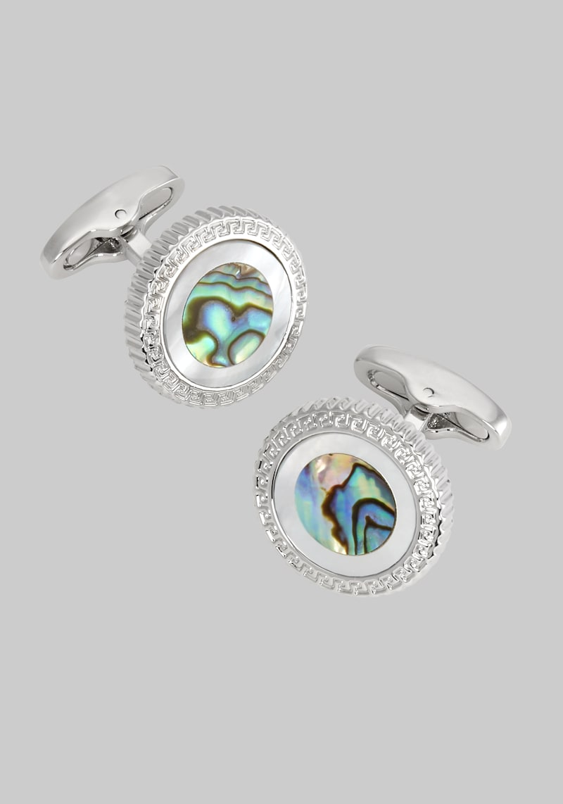 Men's Mixed Mother-Of-Pearl Mosaic Cufflinks, Metal Silver, One Size