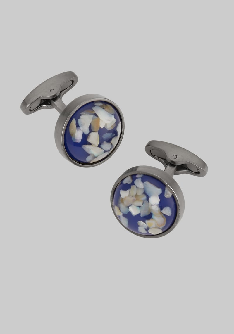 Men's Mother-Of-Pearl Mosaic Cufflinks, Metal Silver, One Size