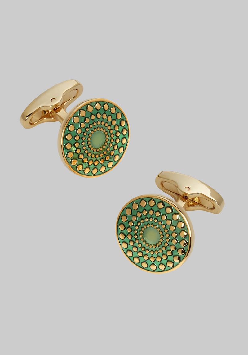 Men's Diamond Medallion Cufflinks, Metal Gold, One Size