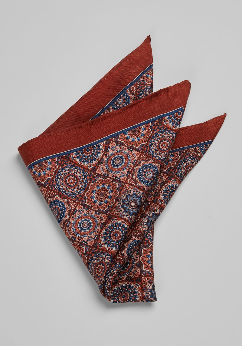 JoS. A. Bank Men's Medallion Pocket Square, Rust, One Size