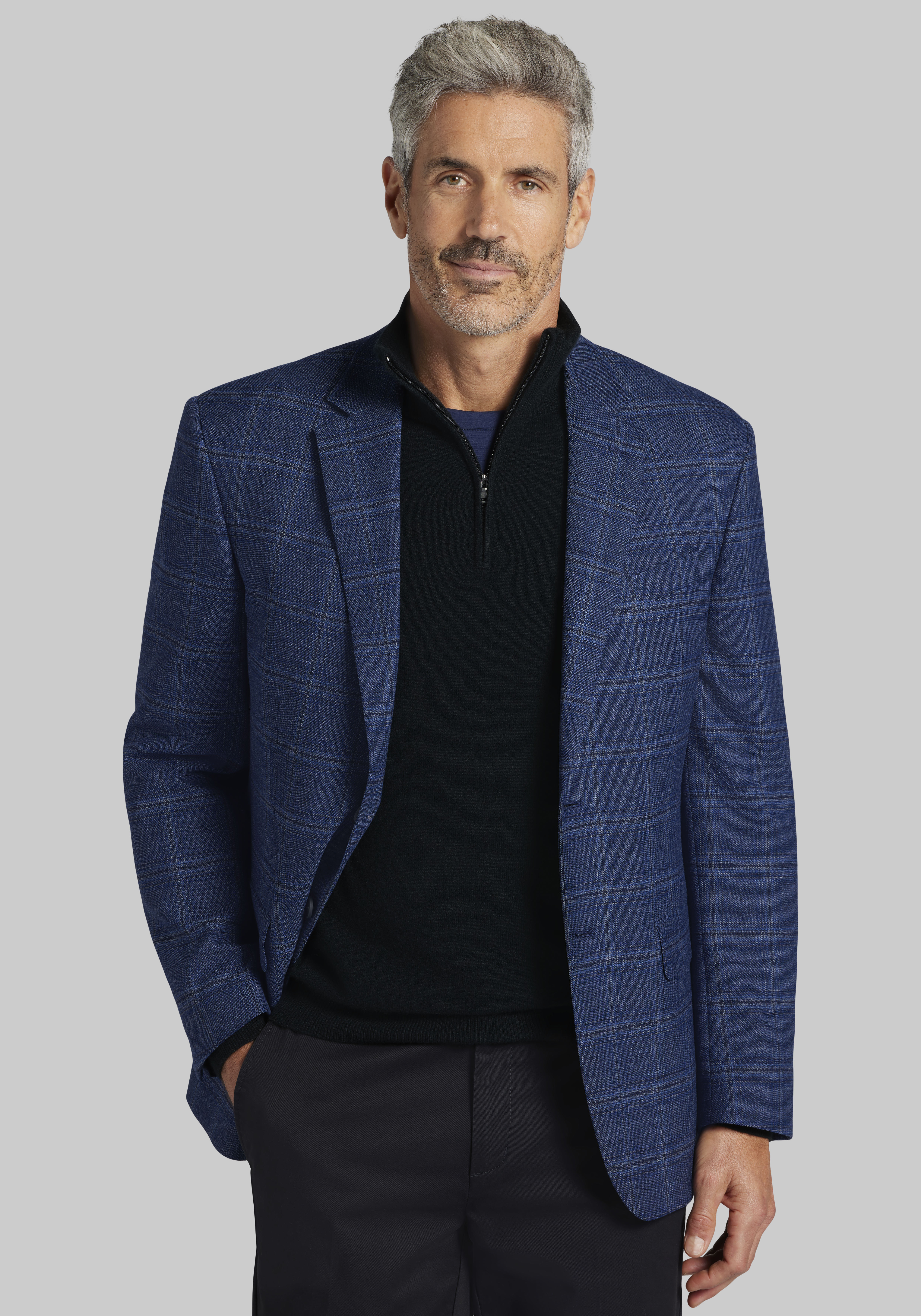 Men's CLEARANCE, Traveler&reg; Collection Tailored Fit Plaid Sportcoat CLEARANCE - Jos A Bank