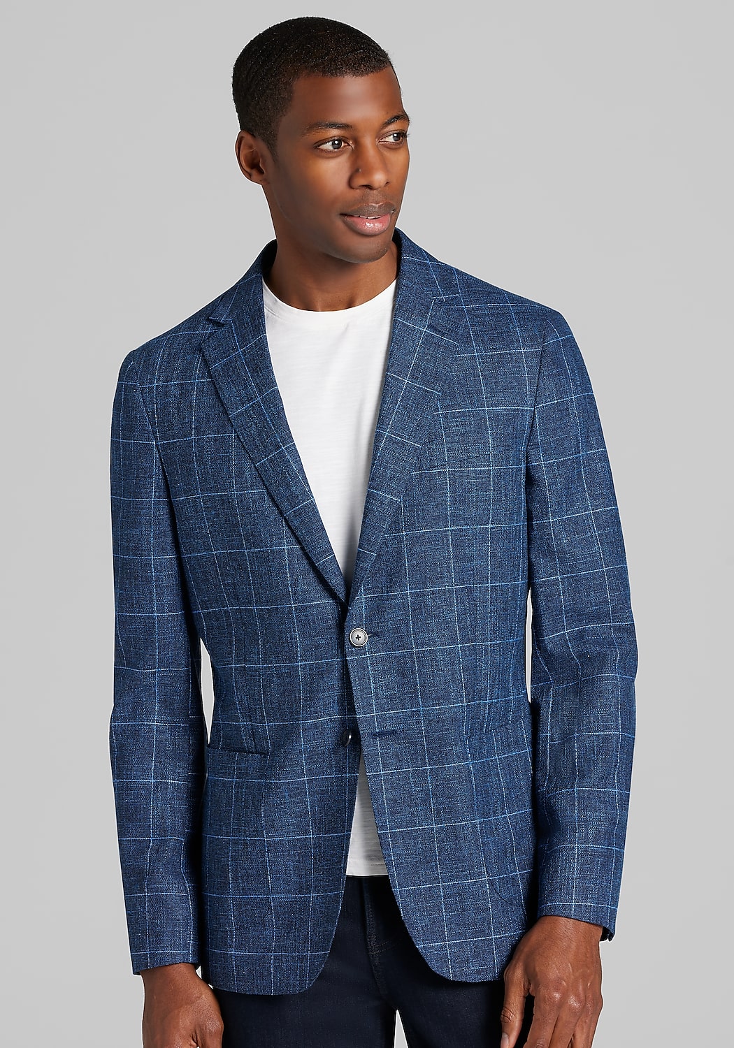 Reserve Collection Tailored Fit Wool-Cotton Blend Windowpane Sportcoat CLEARANCE