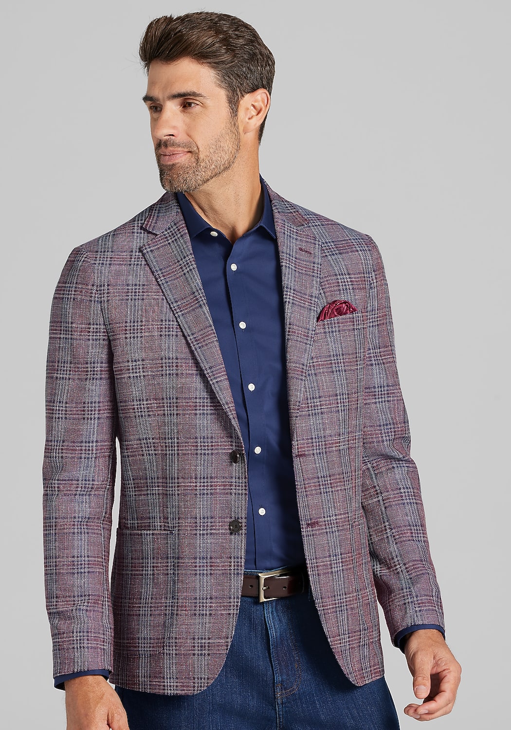 Reserve Collection Tailored Fit Wool-Cotton Blend Plaid Sport Coat CLEARANCE