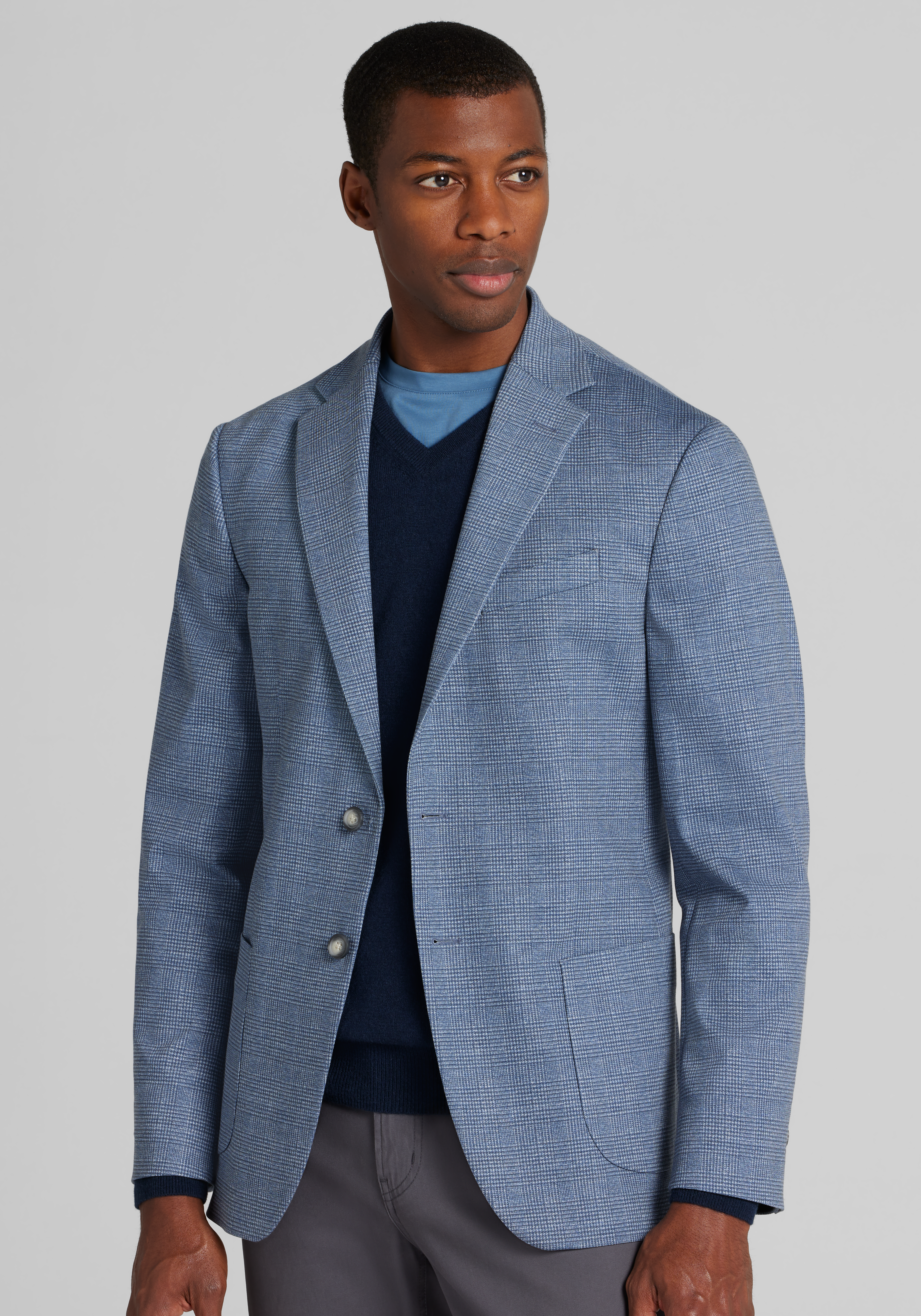 Men's Sportcoats, Traveler Tailored Fit Plaid Knit Sportcoat - Jos A Bank