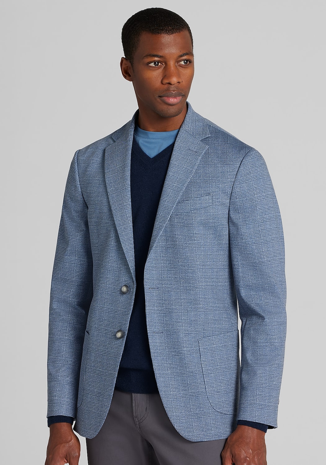 Traveler Tailored Fit Plaid Knit Sportcoat