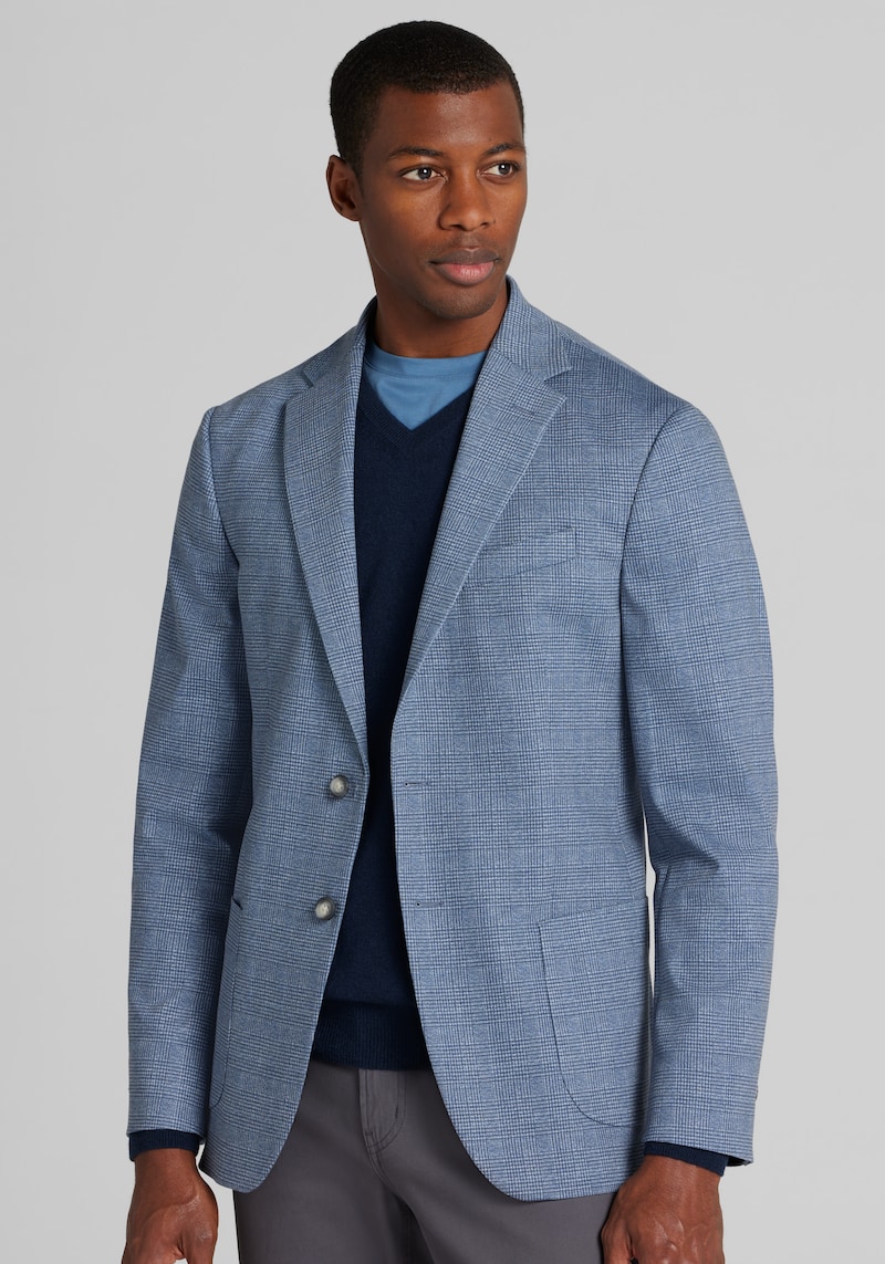 Men's Big & Tall Traveler Tailored Fit Plaid Knit Sportcoat at Jos. A. Bank, Blue, Size 48 Regular