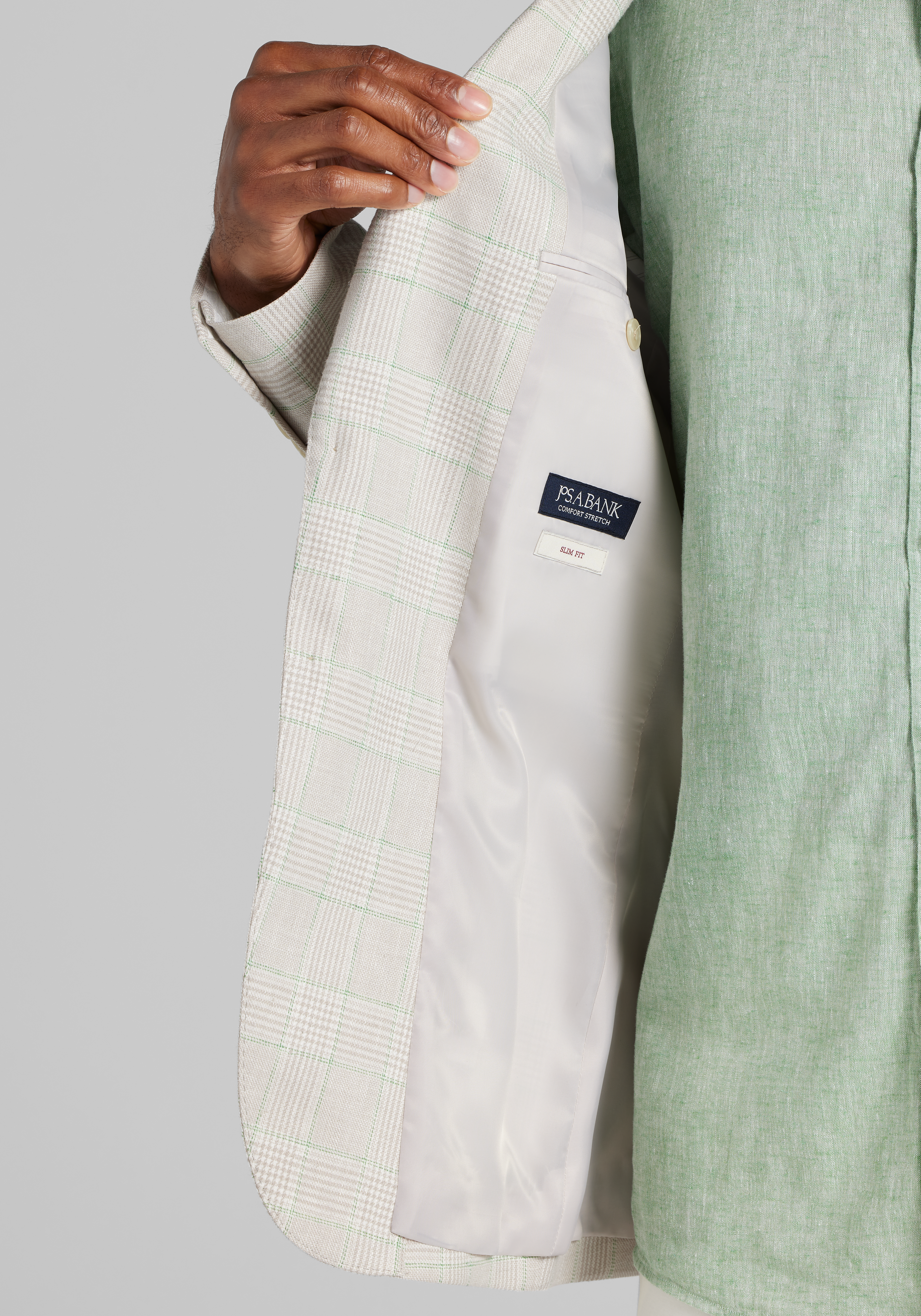 Jos. A. Bank Comfort Stretch Slim Fit Plaid Linen Blend Sportcoat CLEARANCE