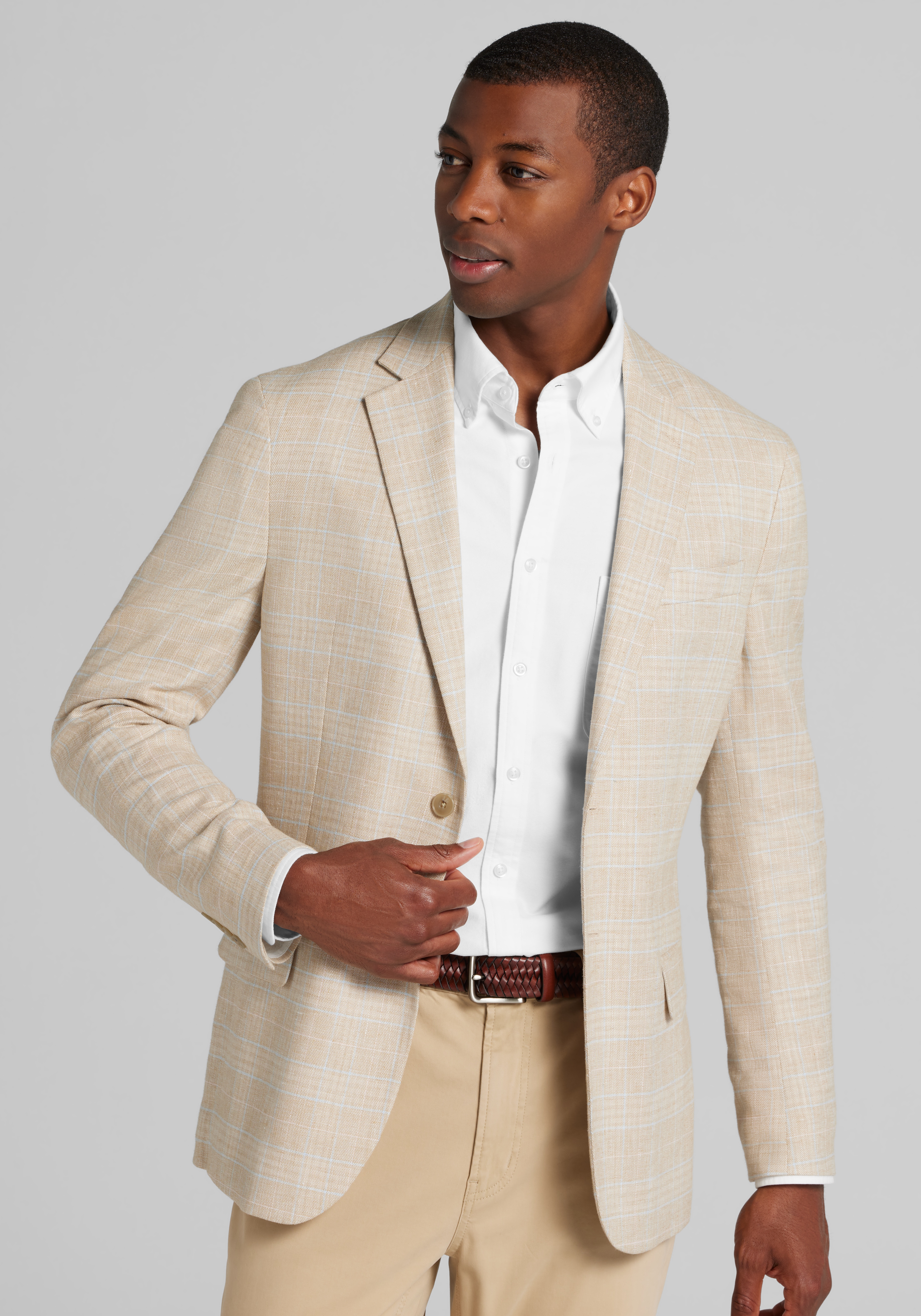 Men's Sportcoats, Jos. A. Bank Comfort Stretch Tailored Fit Plaid Linen Blend Sportcoat - Jos A Bank