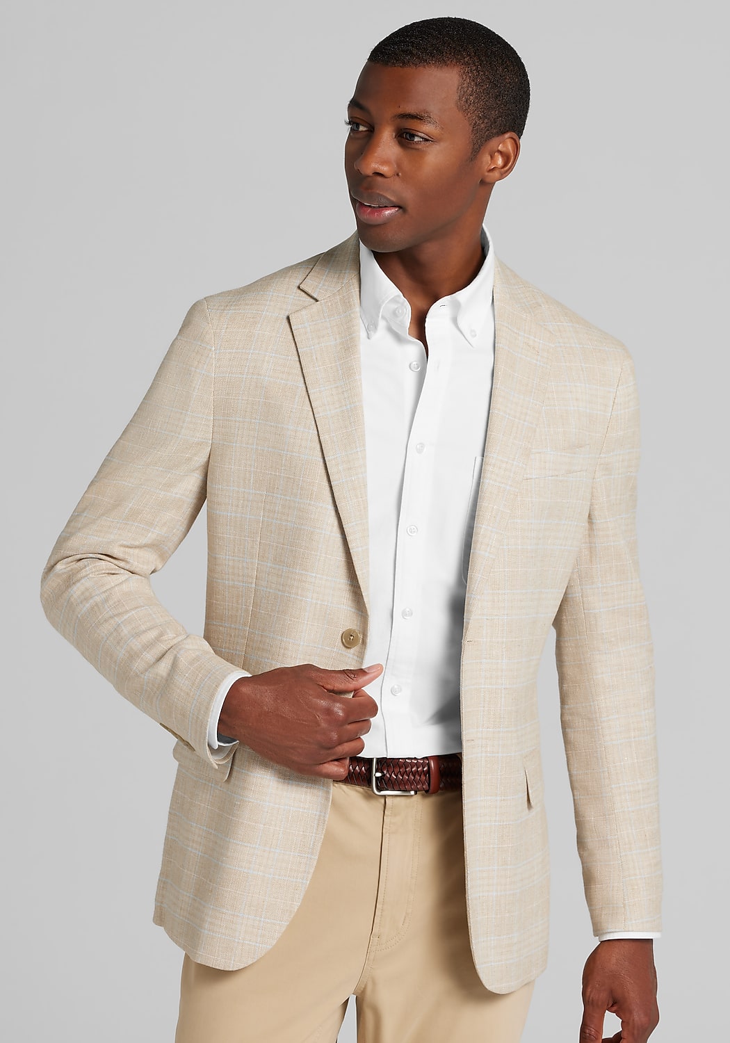 Jos. A. Bank Comfort Stretch Tailored Fit Plaid Linen Blend Sportcoat - Big & Tall CLEARANCE