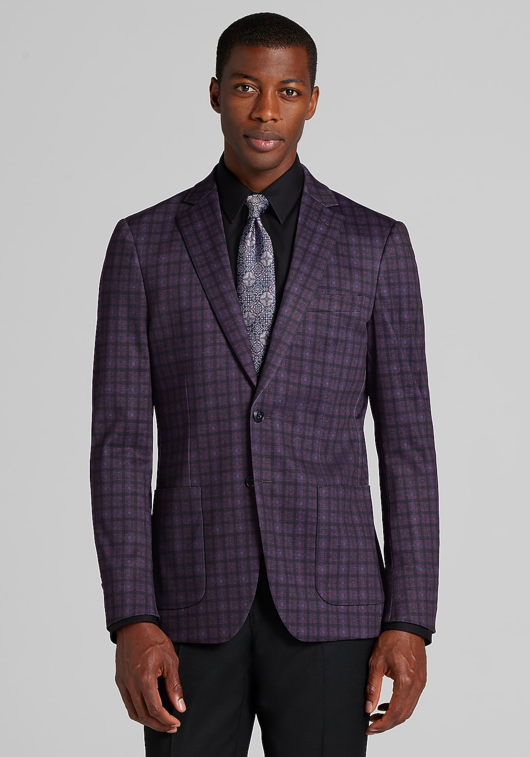 Jos. A. Bank Comfort Stretch Slim Fit Plaid Knit Sportcoat
