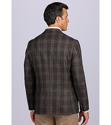 Jos. A. Bank Men's Tailored Fit Plaid Topcoat Clearance, Charcoal Plaid, 46 Long