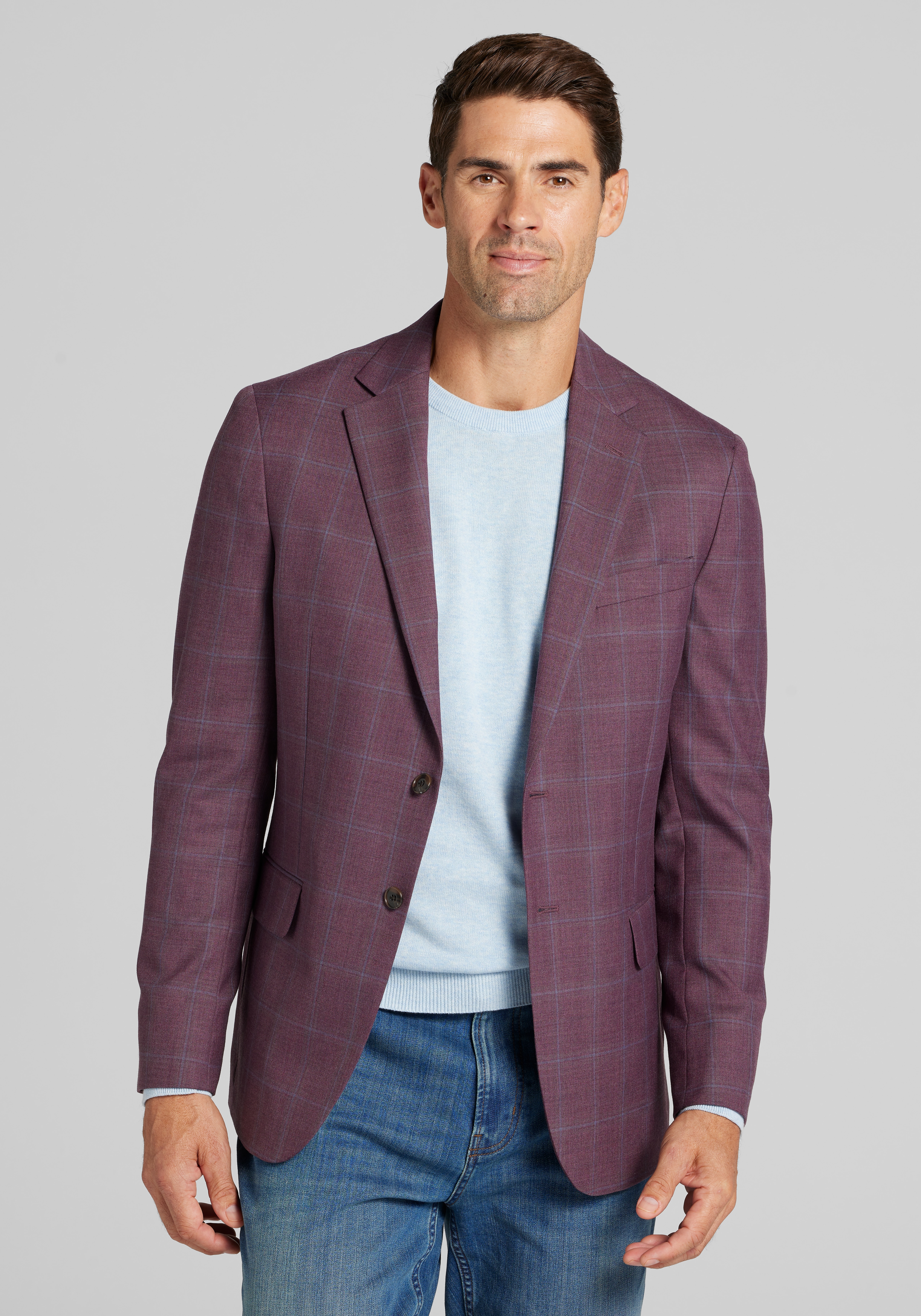 Men's Sportcoats, Jos. A. Bank Tailored Fit Comfort Stretch Windowpane Plaid Sportcoat - Big & Tall - Jos A Bank