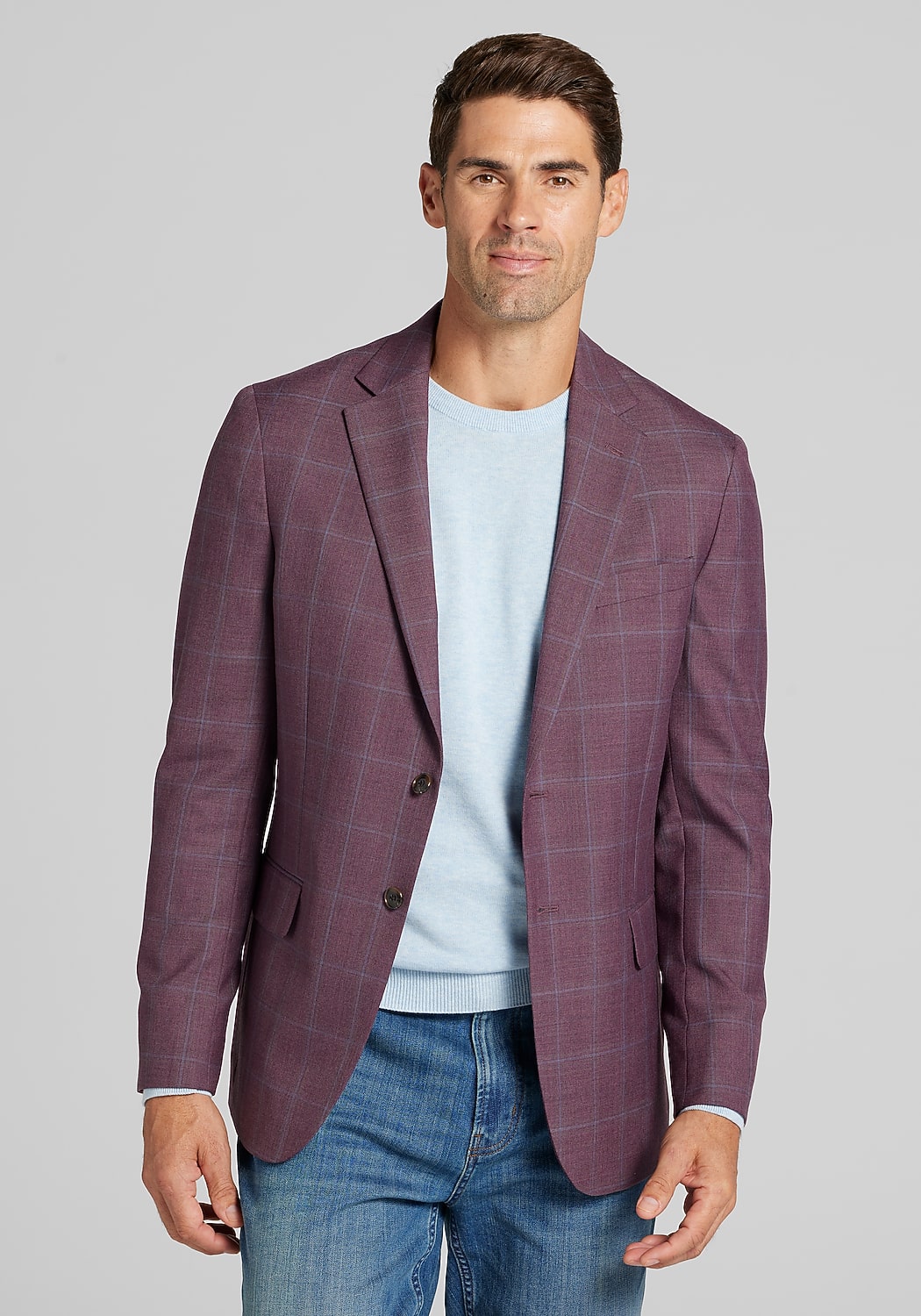 Jos. A. Bank Tailored Fit Comfort Stretch Windowpane Plaid Sportcoat - Big & Tall