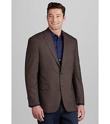 Jos. A. Bank Men's Tailored Fit Plaid Topcoat Clearance, Charcoal Plaid, 46 Long