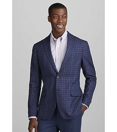 Jos. A. Bank Men's Tailored Fit Plaid Topcoat Clearance, Charcoal Plaid, 46 Long