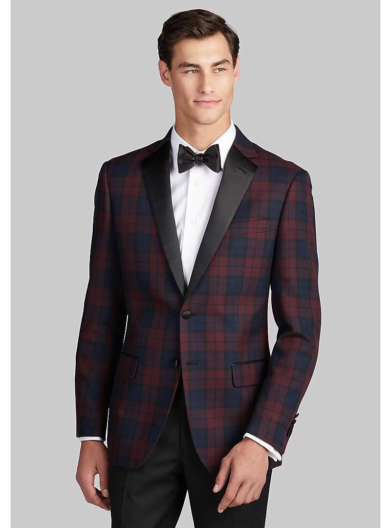Jos. A. Bank Slim Fit Satin Notch Lapel Tartan Plaid Dinner Jacket