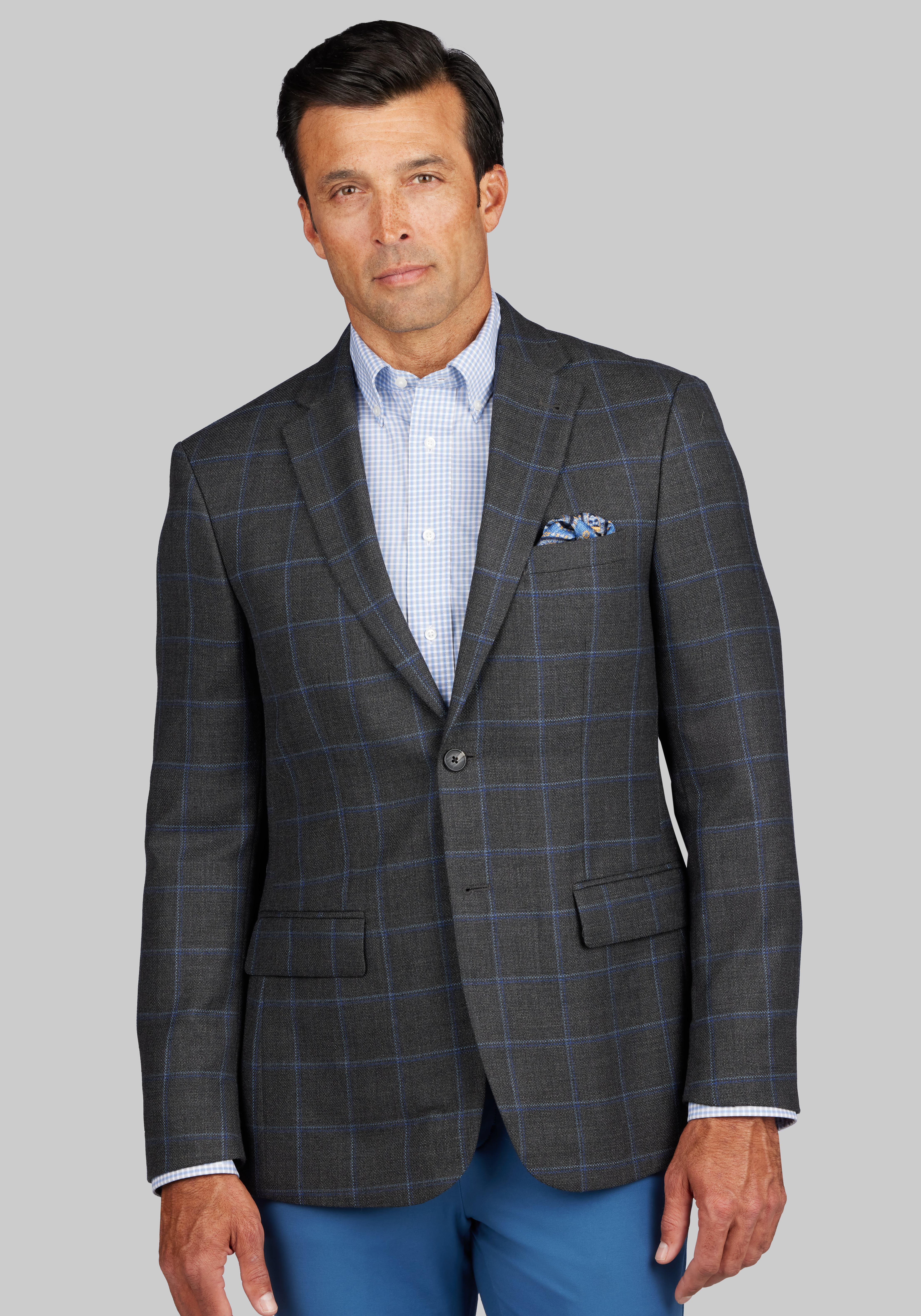 Traveler Collection Tailored Fit Windowpane Plaid Sportcoat CLEARANCE