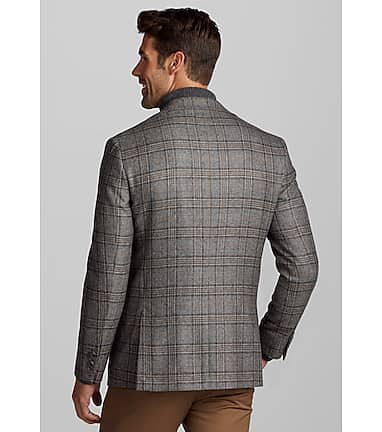 Jos. A. Bank Men's Tailored Fit Plaid Topcoat Clearance, Charcoal Plaid, 46 Long